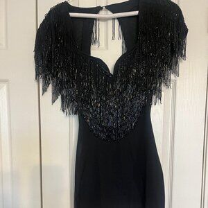 Beaded Black Cocktail Mini Dress by Casadei (Size Small)